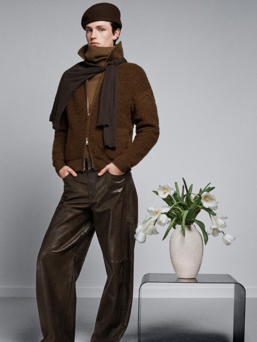ZARA 100% Wool Bouclé Bomber Jacket Chocolate Brown XL RWS Wool NWT Winter